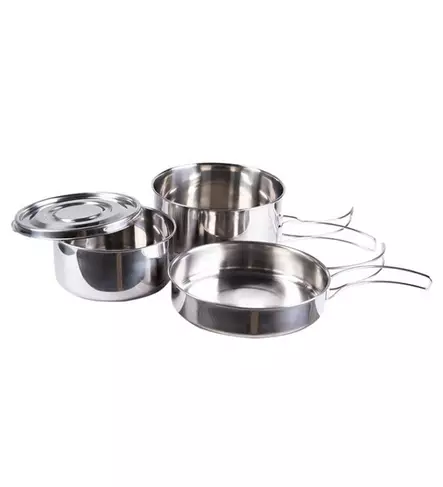 Camping Pot Set 4-Piece, Stainless Steel, Mil-Tec - Camping Cookware - 14648100 - 1