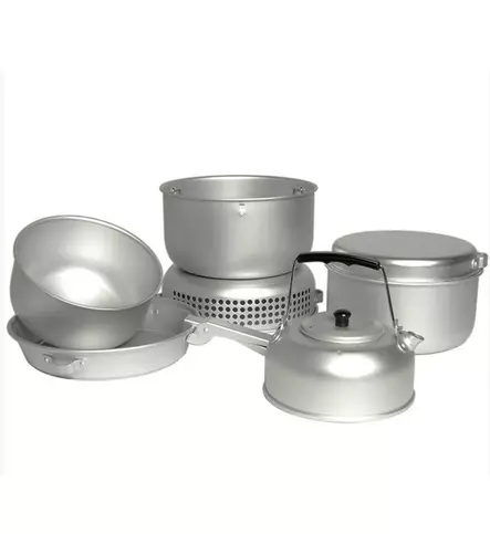 Camping Stove Set 9-Piece with Burner, Aluminum, Mil-Tec - Camping Cookware - 14700500 - 1