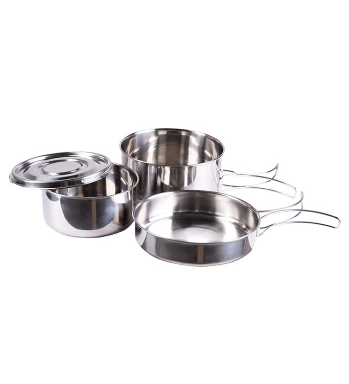 Camping Pot Set 4-Piece, Stainless Steel, Mil-Tec - Camping Cookware - 14648100 - 1