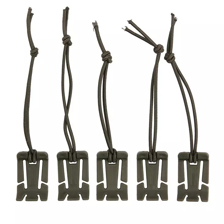 Clip for Molle webbing with elastic cord, 5 pieces per pack, green - Straps and Loops - 469687G - 1