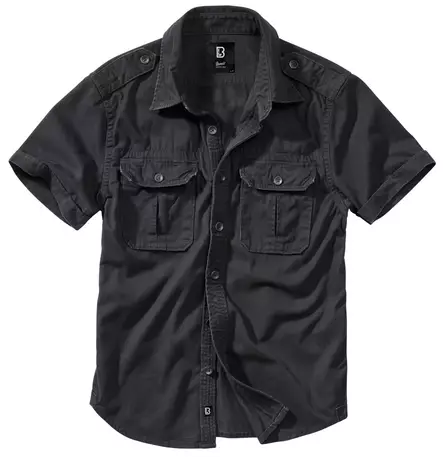 Brandit Short-Sleeve Button-Up Shirt, Black - Field Shirts and Utility Shirts - 4024-2-S - 1