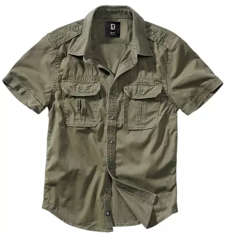 Brandit Short-Sleeve Button-Up Shirt, Green - Field Shirts and Utility Shirts - 4024-1-S - 1