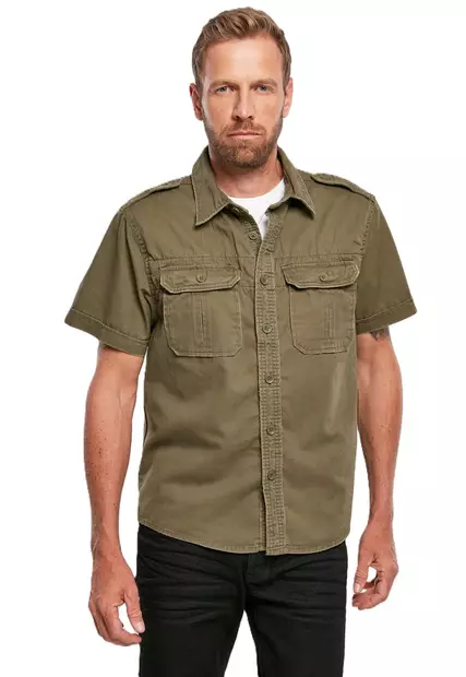 Brandit Short-Sleeve Button-Up Shirt, Green - Field Shirts and Utility Shirts - 4024-1-S - 2