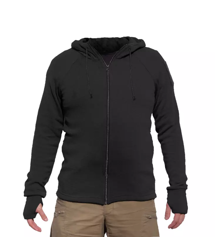U.S.E. Merino Fleece Hoodie, Black - Wool Sweaters - 9968-70-S - 1