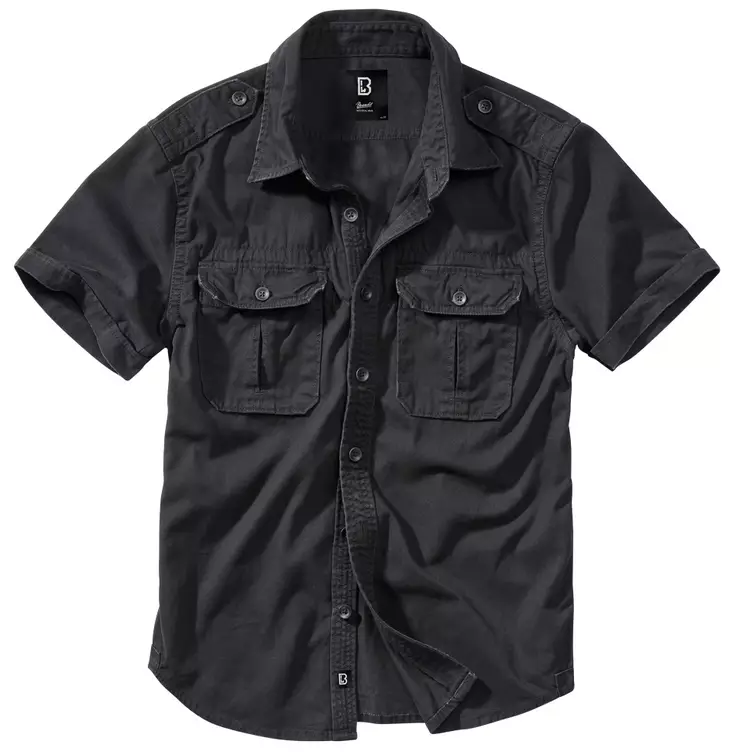 Brandit Short-Sleeve Button-Up Shirt, Black - Field Shirts and Utility Shirts - 4024-2-S - 1