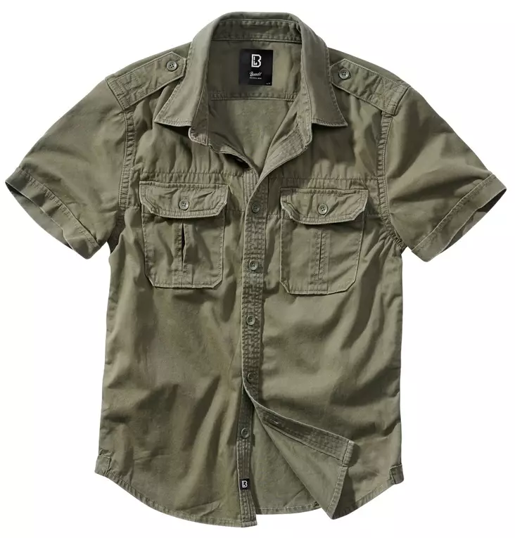 Brandit Short-Sleeve Button-Up Shirt, Green - Field Shirts and Utility Shirts - 4024-1-S - 1