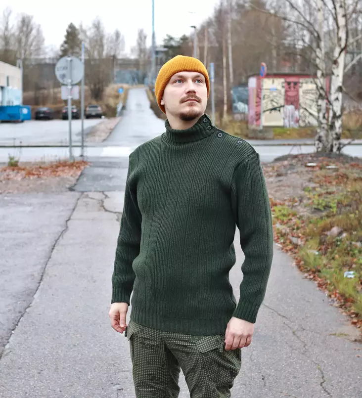 Finnish Wool Sweater with Buttons, Green - Wool Sweaters - 3195-12125-XS - 1